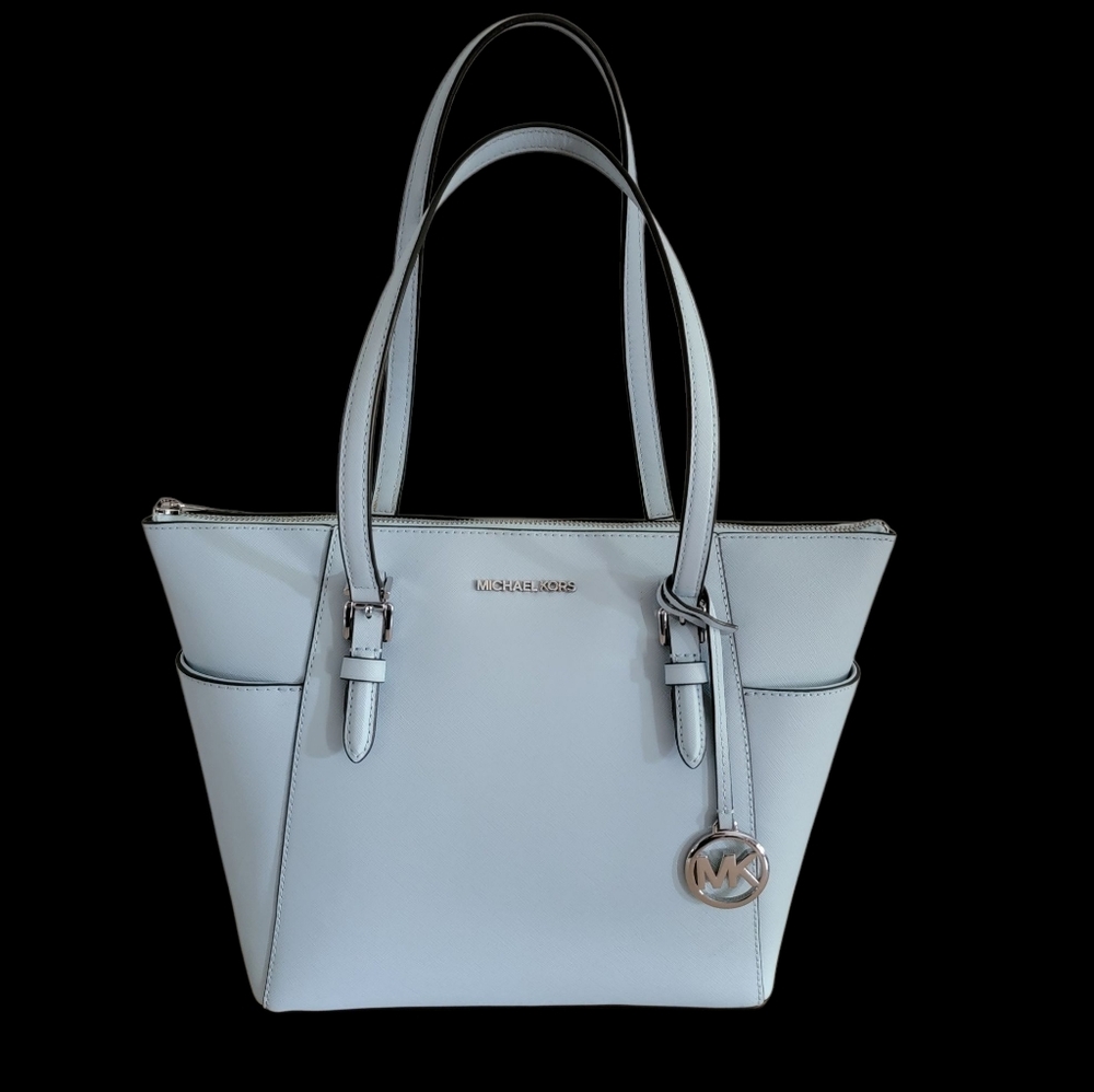 Michael Kors Charlotte Shoulder Tote Saffiano Leather Vista Blue